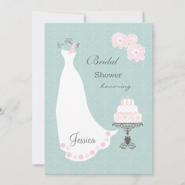 Invitación Vestido de boda blanco, torta en ducha nupcial de (Anverso)
