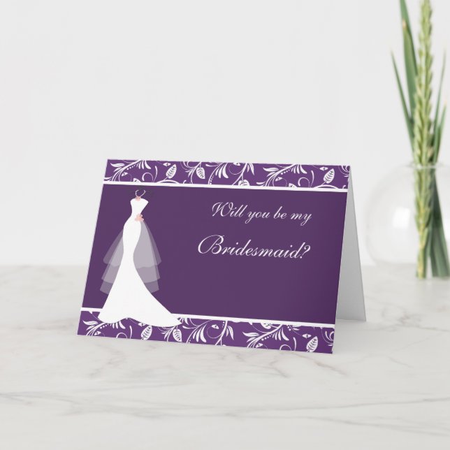 Invitación vestido de boda, damasco en la dama de honor morad (Anverso)