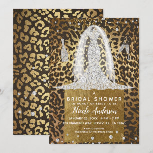 Invitación Vestido de boda de diamantes de estampado de leopa