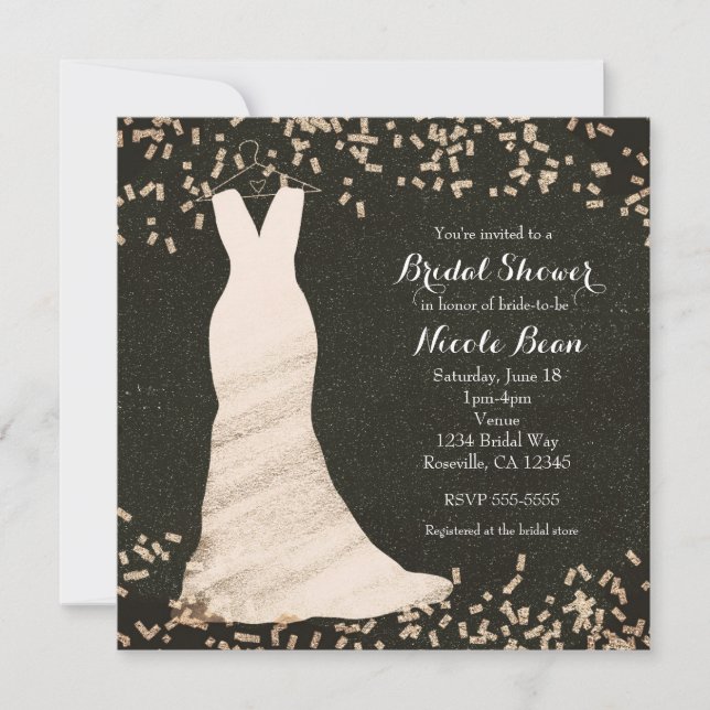 Invitación Vestido de Boda de ducha de novia con colgante y c (Anverso)