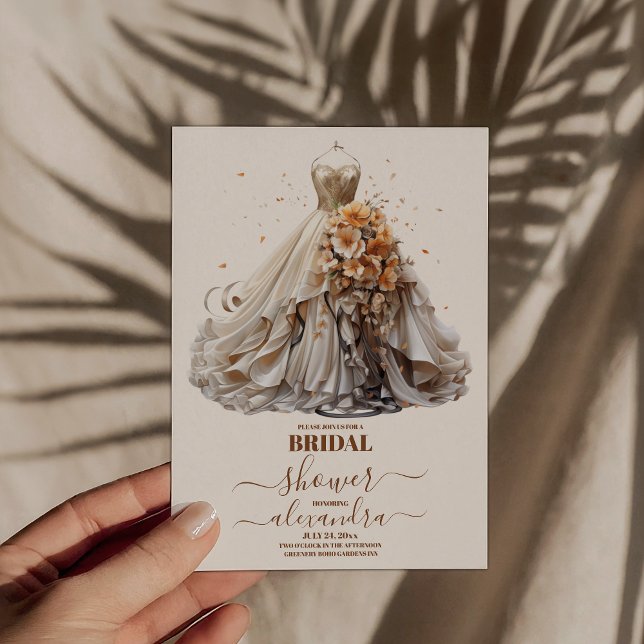 Invitación Vestido de Boda de Floral de Peach Bridal Shower (Subido por el creador)