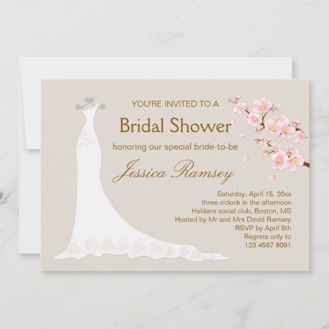 Invitación Vestido de boda, ducha nupcial de la flor de (Anverso)