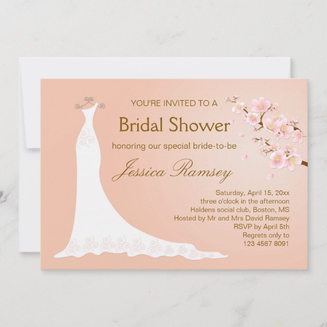 Invitación Vestido de boda, ducha nupcial de la flor de (Anverso)