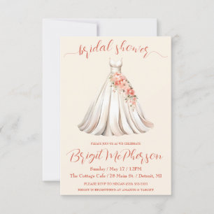 Invitación Vestido de Boda floral, vestido de novia, ducha de