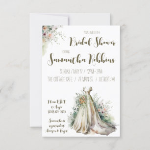 Invitación Vestido de Boda floral, vestido de novia, ducha de