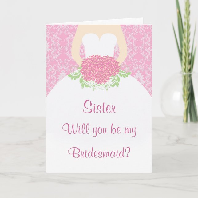 Invitación vestido de boda, flores, damasco rosa... (Anverso)