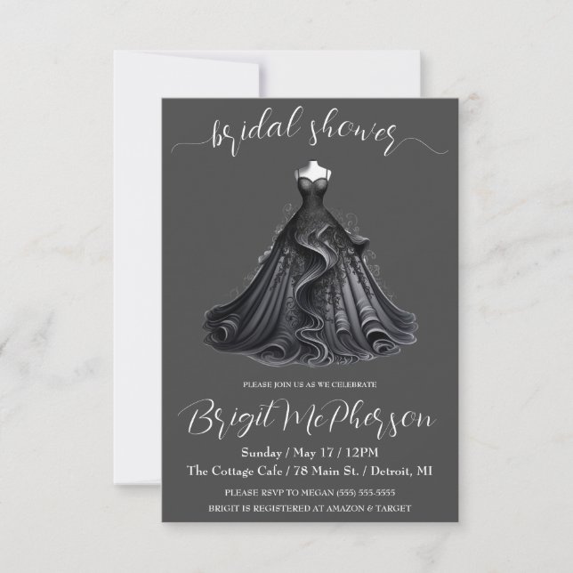 Invitación Vestido de Boda gótico, vestido de novia, ducha de (Anverso)