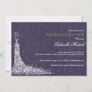 Invitación Vestido de Boda púrpura y blanco profundo y encaje