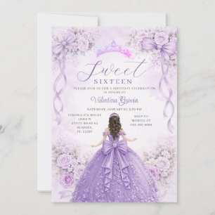 Invitación Vestido de Bola de Princesa Púrpura Cumpleaños Swe