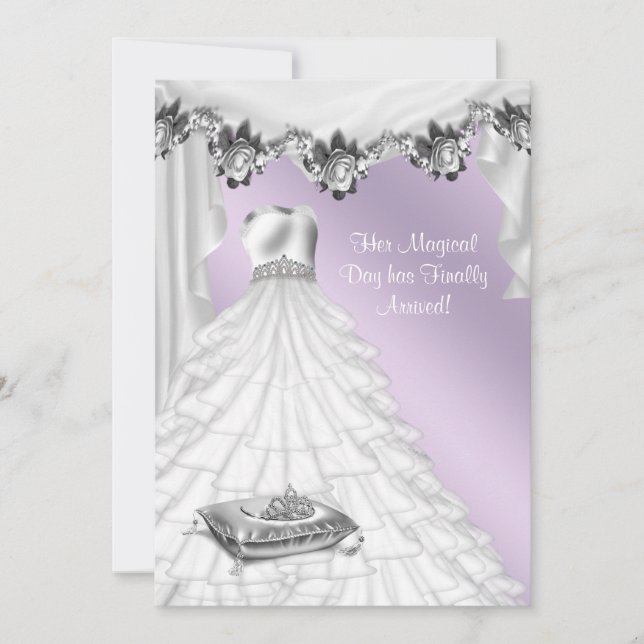 Invitación Vestido de bola Lila Rosa Púrpura Quinceañera (Anverso)