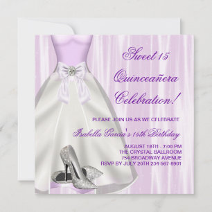 Invitación Vestido de Bola Morado Zapatos de Tacón Alto Quinc