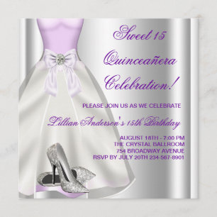 Invitación Vestido de Bola Morado Zapatos de Tacón Alto Quinc