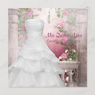 Invitación Vestido de Bola Rosa Rosa Quinceanera