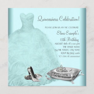 Invitación Vestido de Bola Zapatos de Tacón Alto Azul Turques