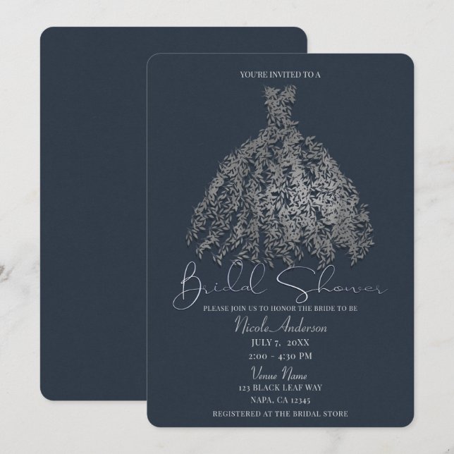 Invitación Vestido de botanica plateado azul polvoriento para (Anverso / Reverso)