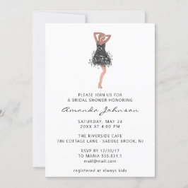 Invitación Vestido de Bridal Shower de Sweet 16 negro con bri