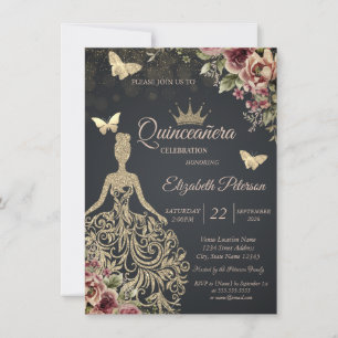 Invitación Vestido de brillo, Confeti Floral de Mariposa