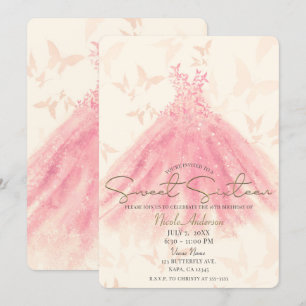 Invitación Vestido de brillo de melocotón de baile de maripos