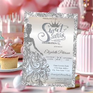 Invitación Vestido de brillo de plata, Diadema de destellos D