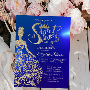 Invitación Vestido de brillo dorado, Diadema, Diamantes Dulce