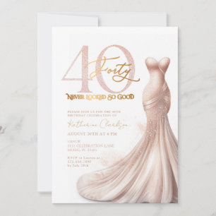 Invitación Vestido de brillo en rosa oro Cumpleaños 40 Fiesta