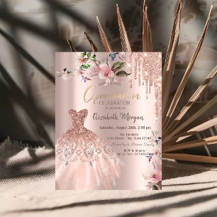 Invitación Vestido de Brillo Goteante Flores de Primavera Qui