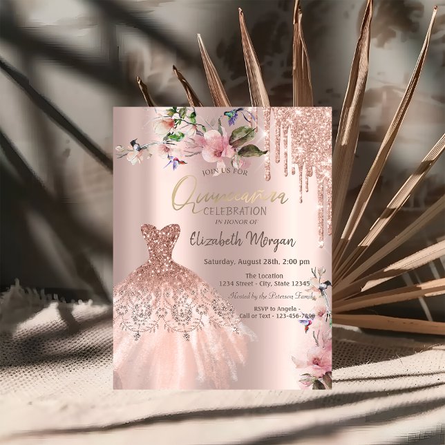 Invitación Vestido de Brillo Goteante Flores de Primavera Qui (Subido por el creador)