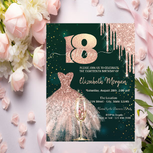 Invitación Vestido de Brillo Gotear Vidrio Verde Cumpleaños 1