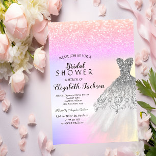 Invitación Vestido de brillo plateado Bokeh  Ducho nupcial Om