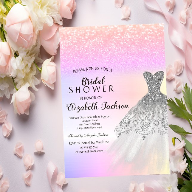 Invitación Vestido de brillo plateado Bokeh  Ducho nupcial Om (Subido por el creador)