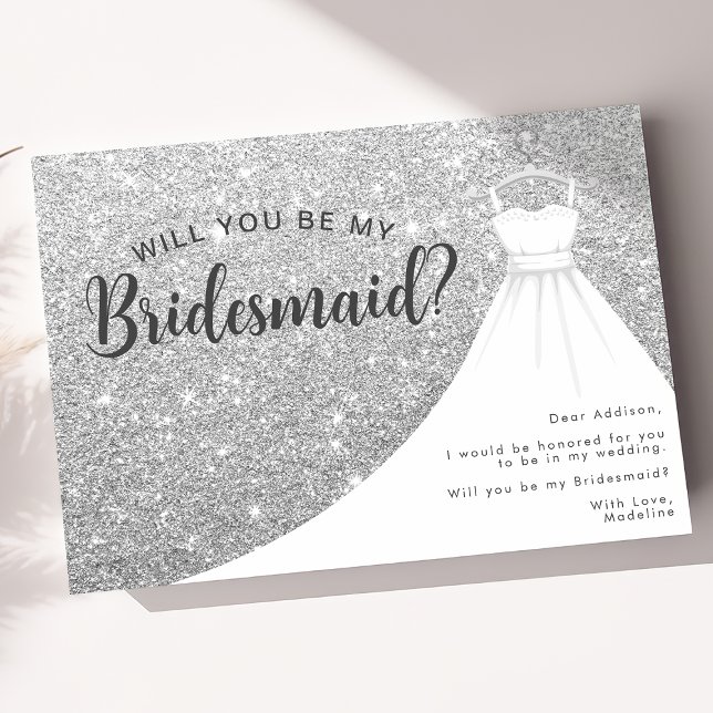 Invitación Vestido de brillo plateado ¿Serás mi dama de honor (Subido por el creador)
