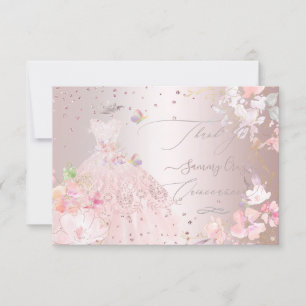 Invitación Vestido de Brillo Quinceañera Agradecimiento