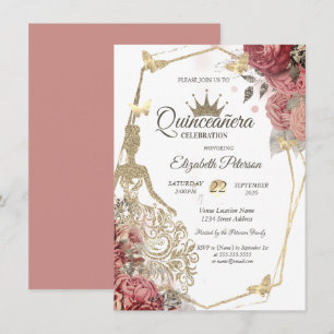 Invitación Vestido de brillo, Rosas de Rubor de Mariposa Quin