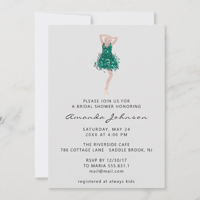 Invitación Vestido de brillo teal para fiesta de quinceañera  (Anverso)