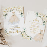 Invitación Vestido de champán floral marrón blanco Quinceañer<br><div class="desc">Personaliza esta invitación de bonito de marfil blanco floral Quinceañera / dulce 16 cumpleaños de manera fácil y rápida. Simplemente haga clic en el botón personalizar para editar los textos, cambiar las fuentes y los colores de las fuentes. Con flores blancas de marfil de moda y un hermoso vestido de...</div>