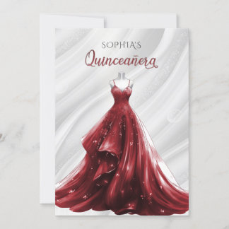Invitación Vestido de chispa roja de plata Quinceañera Quince