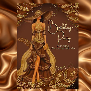 Invitación Vestido de Chocolate Exótico Cumpleaños con Pluma