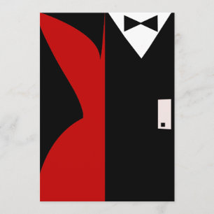 Invitación Vestido de Cocktail Rojo y Negro para Cena de Fies