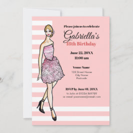 Invitación Vestido de cóctel de niña rubia con rosas rosadas