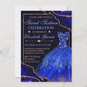 Invitación Vestido de color azul y agate Purpurina dulce 16 