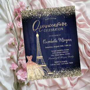 Invitación Vestido de Confeti de la Torre Eiffel Azul Marino 