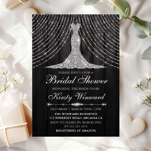 Invitación Vestido de Cortina de Diamantes Negros Plateados p