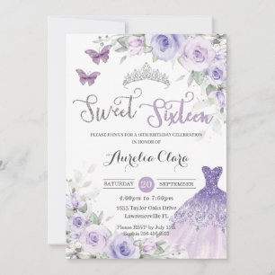 Invitación Vestido de cumpleaños 16 años Sweet Sixteen Floral