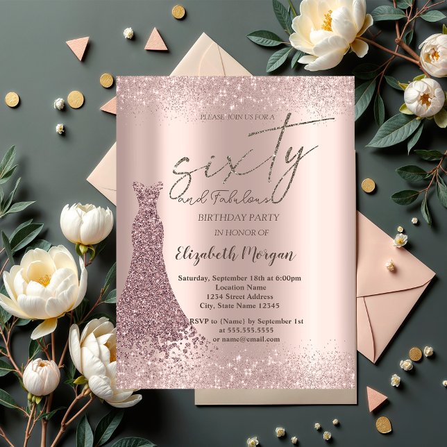 Invitación Vestido de Cumpleaños 60 con Borde de Polvo Brilla (Subido por el creador)