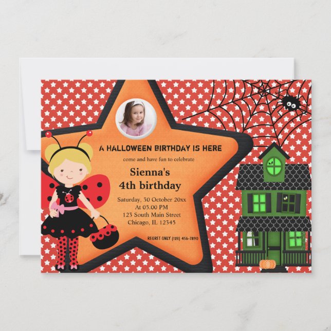 Invitación Vestido de cumpleaños de Halloween (rojo) (Anverso)