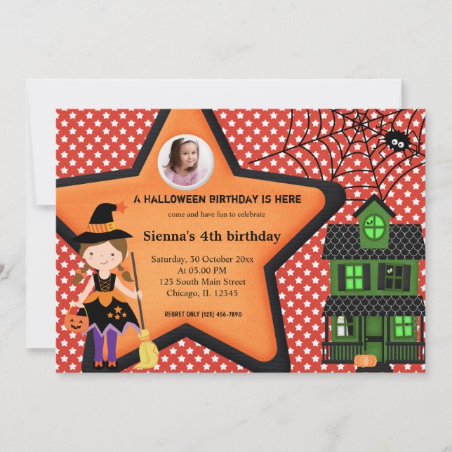 Invitación Vestido de cumpleaños de Halloween (rojo) (Anverso)