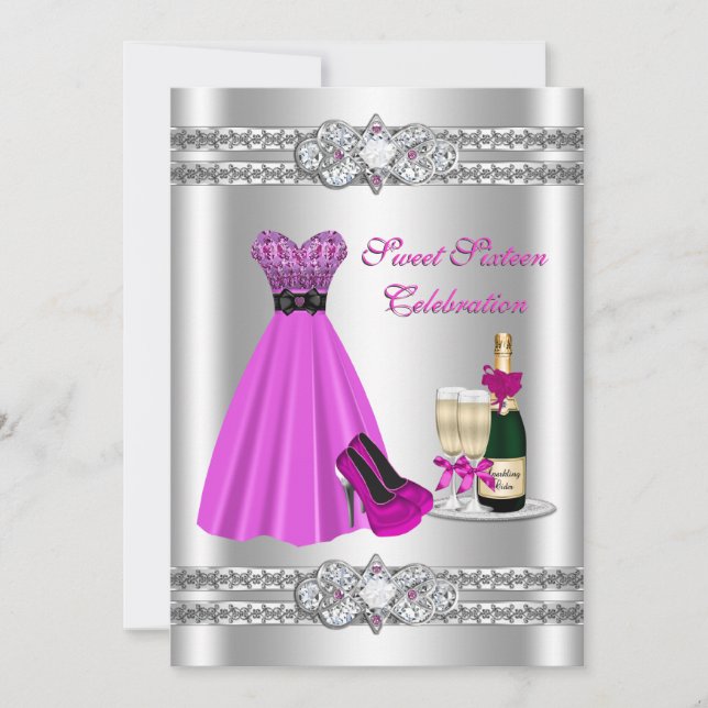 Invitación Vestido de Cumpleaños Dieciséis de Plata Invitació (Anverso)