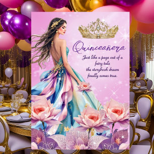 Invitación Vestido de cumpleaños Quinceañera Rosa Turquesa Pú
