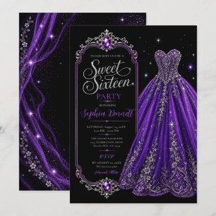 Invitación Vestido de cumpleaños Sweet 16 de joya púrpura