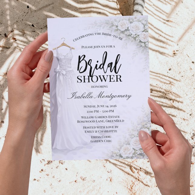 Invitación Vestido de Dama de Honor Bridal Shower (White Bridesmaid Dress Bridal Shower Invitations
)
